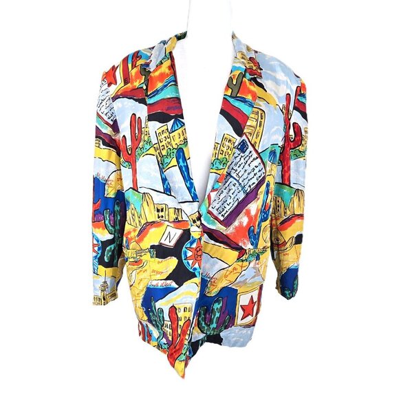 Vintage CAROL HORN Workshop Silk Desert Cactus Oversized Slouch Blazer Jacket - Picture 1 of 11